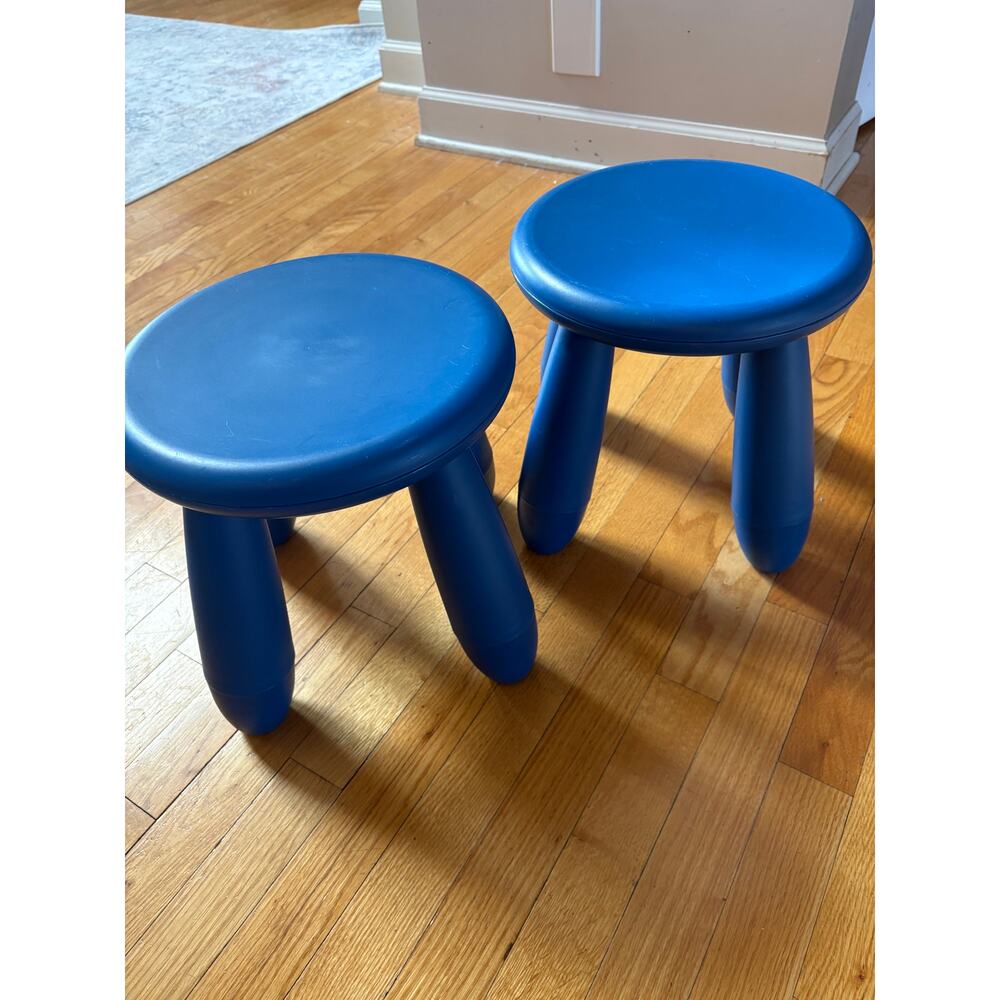 Set of 2 Vintage IKEA 1990s MAMMUT Blue Four Legged Stools rare ! Fast shipping - Picture 2 of 10